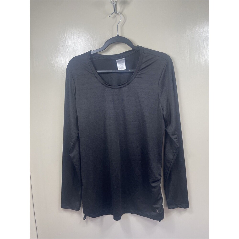 Danskin Now Black Soot Space Dye Ruched Long Sleeve Active Top XL DL33T-042 Goth